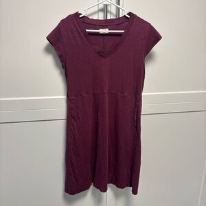 Pact Deep Purple V-Neck Dress with pocket 100% organic cotton medium